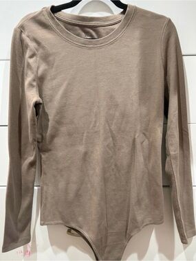 nuuds Long Sleeve Crew Neck Bodysuit in Taupe